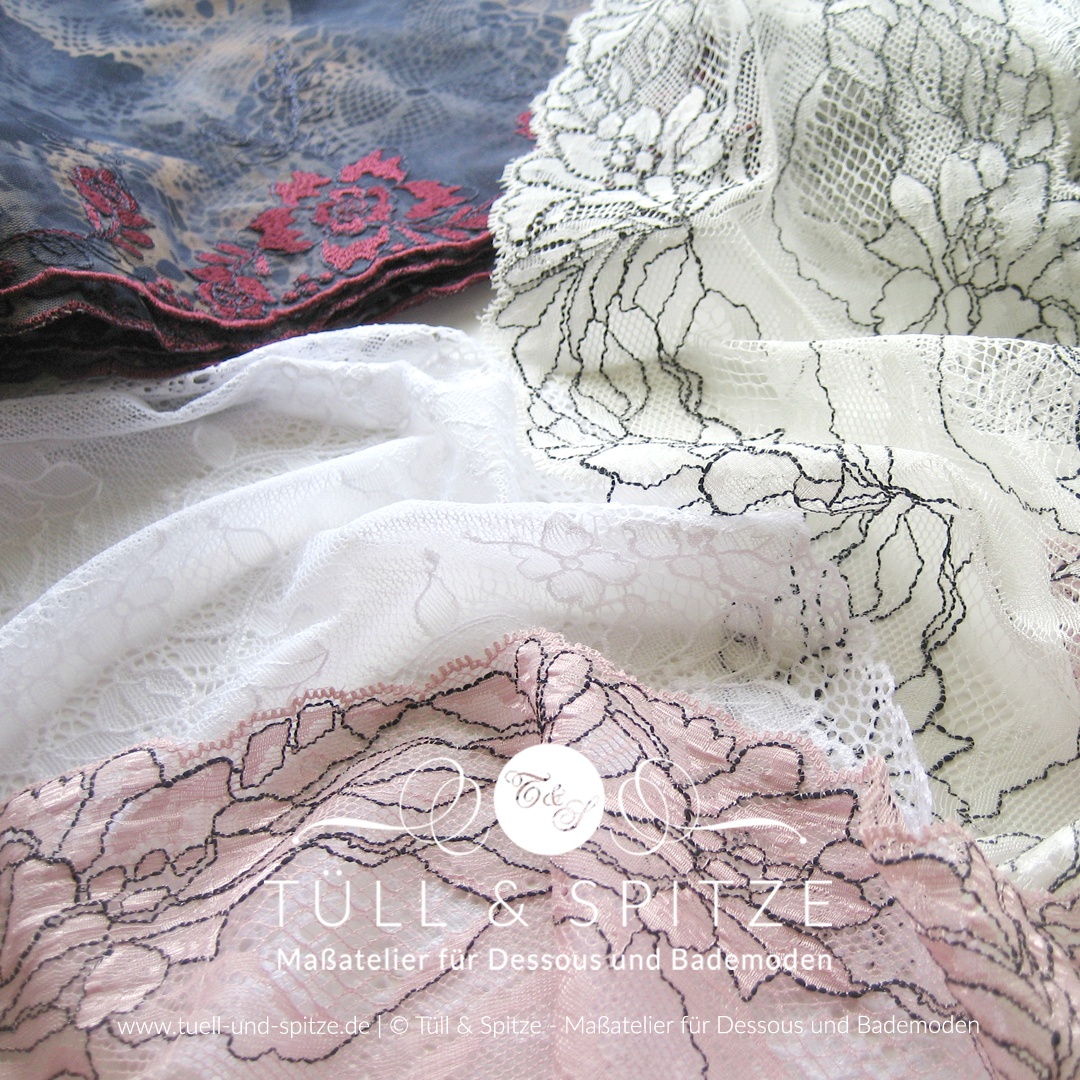 Spitze weiß, rosa und blau