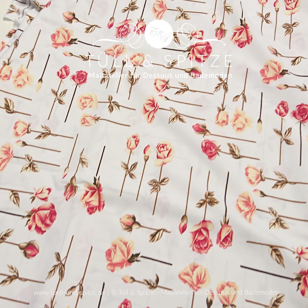 Dessousstoffe und Spitzen | Dessousstoff weiß mit Rosen