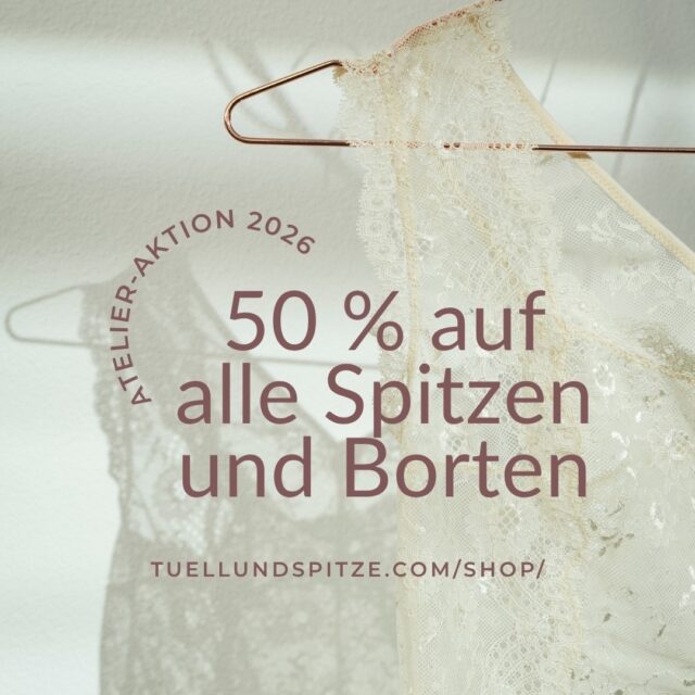Eine kleine Atelier-Aktion für dich 👙
Es gibt diese Momente, in denen man eine Spitze entdeckt und sofort weiß: Daraus möchte ich etwas Besonderes nähen. 🪡
Vielleicht ist genau jetzt so ein Moment.
Bis zum 31. August 2026 erhältst du 50 % auf alle Spitzen und Borten im Onlineshop von Tüll & Spitze. Gib dafür einfach beim Checkout diesen Gutscheincode ein: AtelierAktion2026
Ob feine Wäschespitzen, elastische Spitzen oder dekorative Borten – manchmal fehlt nur das passende Material, damit aus deiner Idee ein neues Lieblingsstück entsteht.
Gerne kannst du auch im Atelier vorbeikommen und ganz in Ruhe stöbern und dich inspirieren lassen.
➡️ Bitte vorher einen Termin vereinbaren!
Ich wünsche dir ganz viel Freude beim Entdecken und Kreativsein.
Den Link zum Shop findest du oben in meiner Bio.
#dessousnähen #dessous #wäschespitze #spitze #lace #dentelle #elastischespitze #dessousstoffe #nähzubehör #lingeriesewing #tüllundspitze #wiesbaden