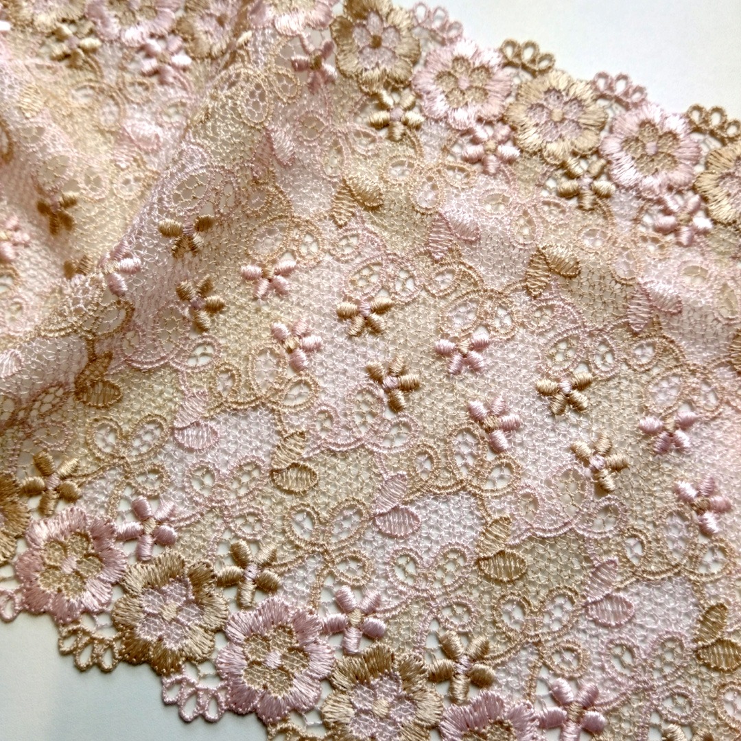 Klöppelspitze 20 cm breit in Rosa und Apricot