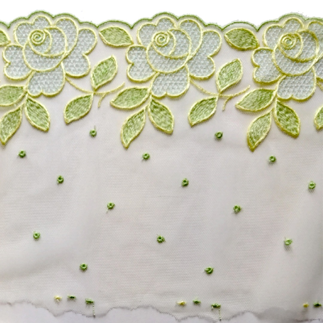 Stickspitze in Grün und Gelb (Lemon), 19 cm breit