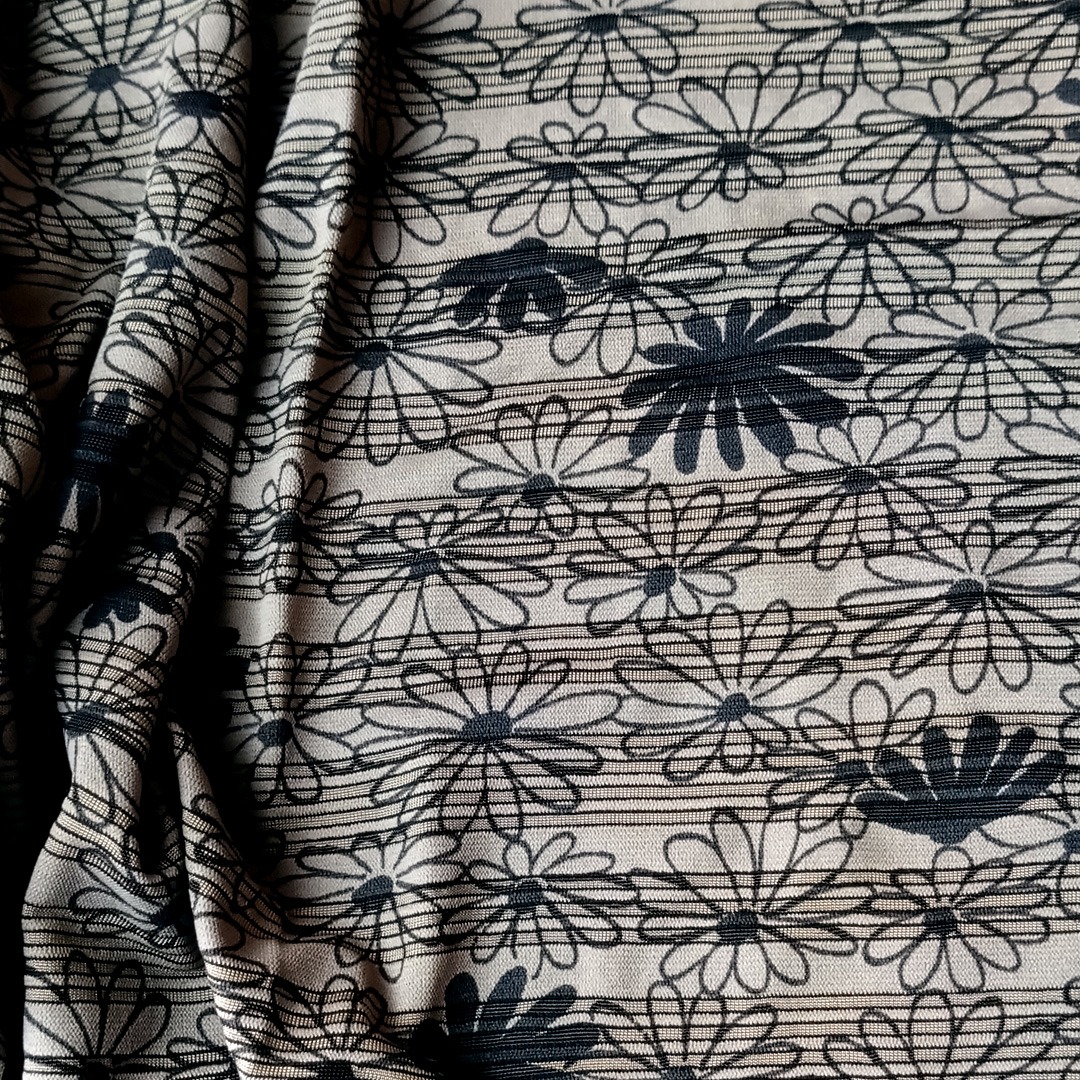 Dessousstoff in Olive mit Blumen und Streifen